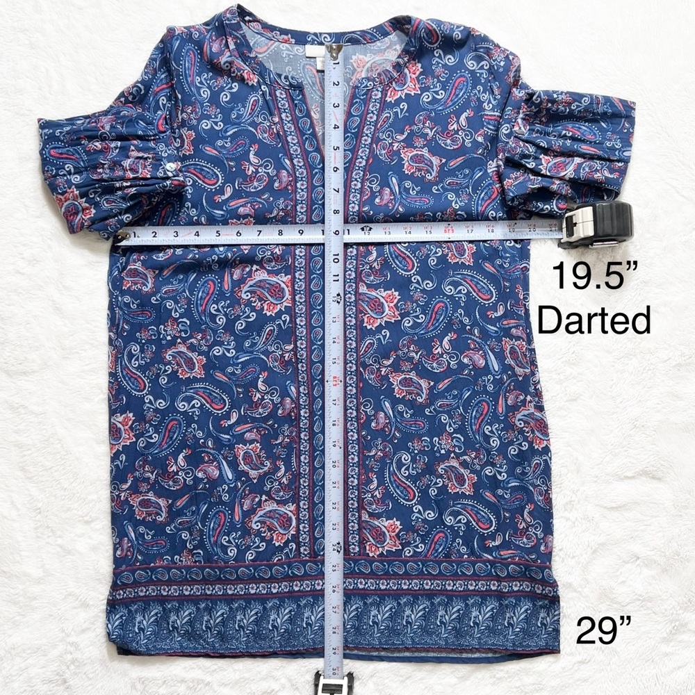 J. Jill Blue Paisley Print Long Sleeve Tunic Top Size Medium Tall - Picture 9 of 9